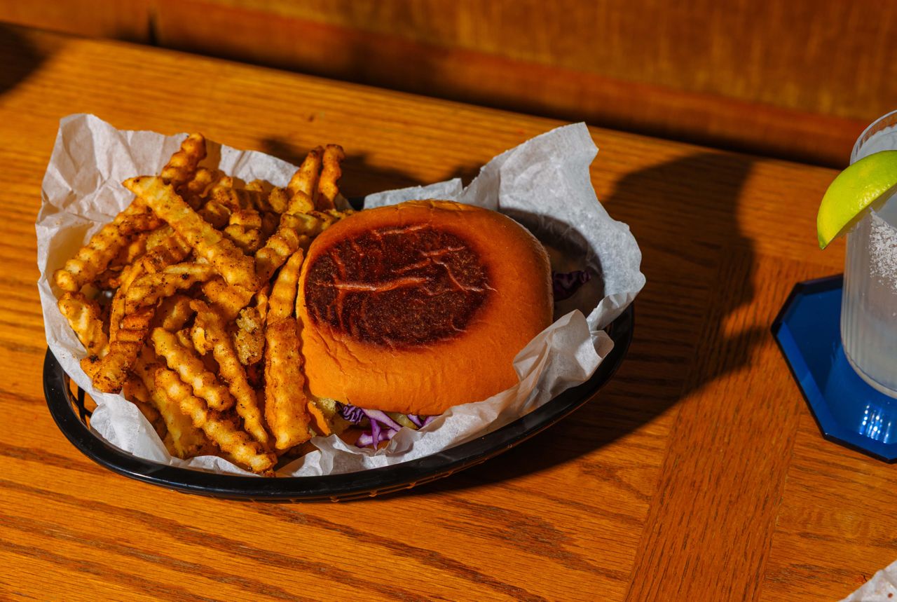 A hamburger and fries
