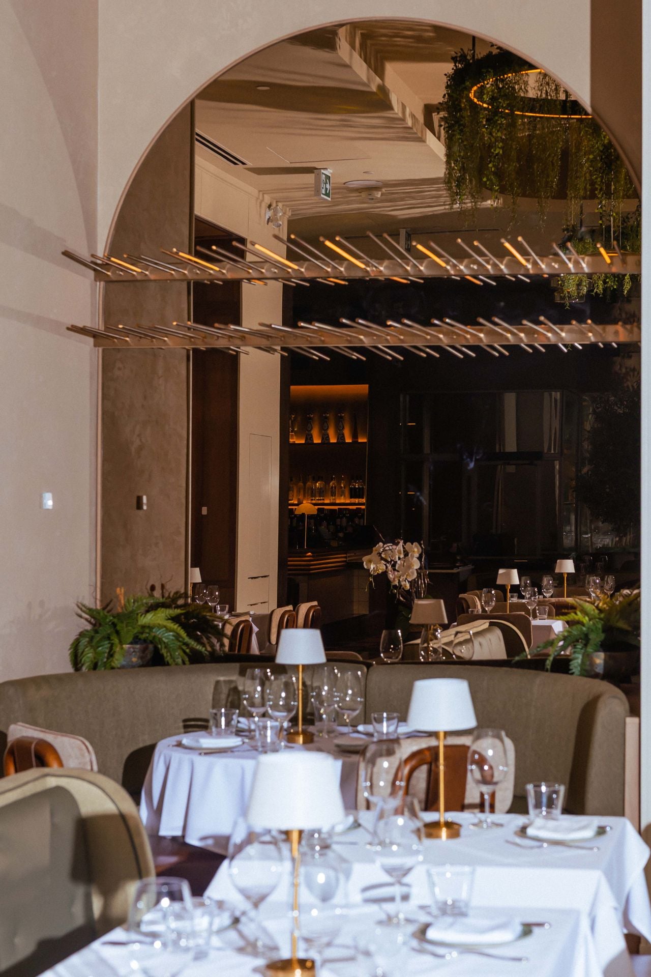 Booth seating in a restaurant dining room