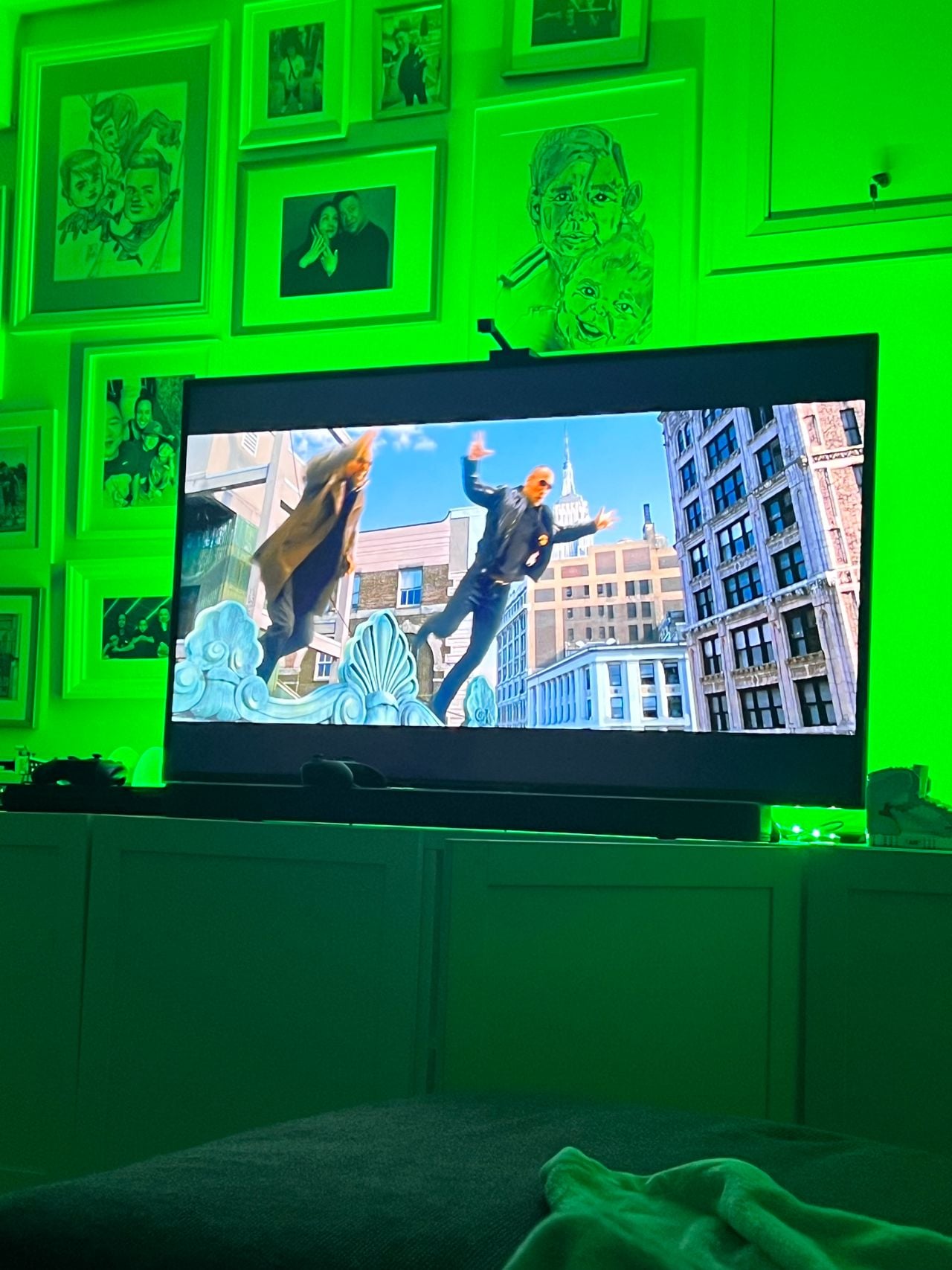 Retro movie playing on a TV screen