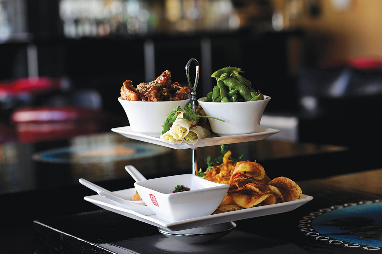 A tiered platter of snacks from Susur