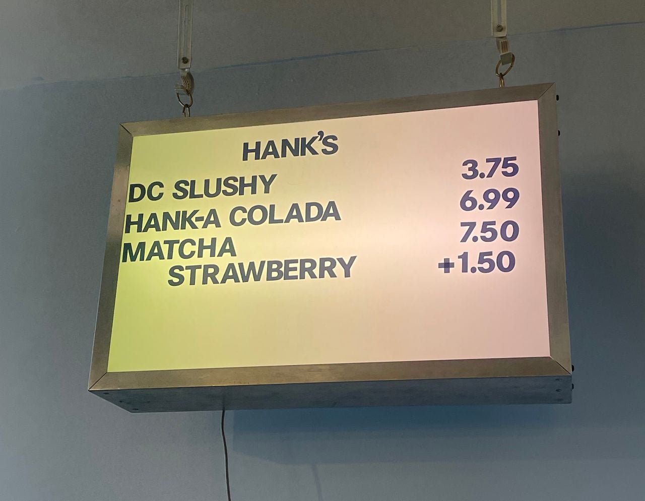 The slushie menu at Hank's