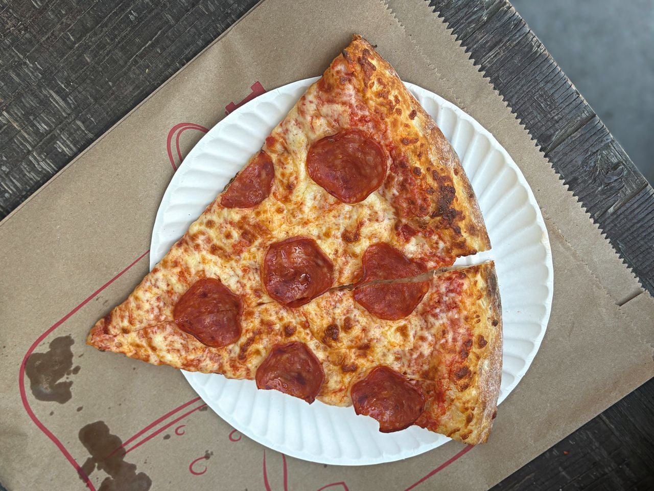 A slice of pepperoni pizza on a paper plate