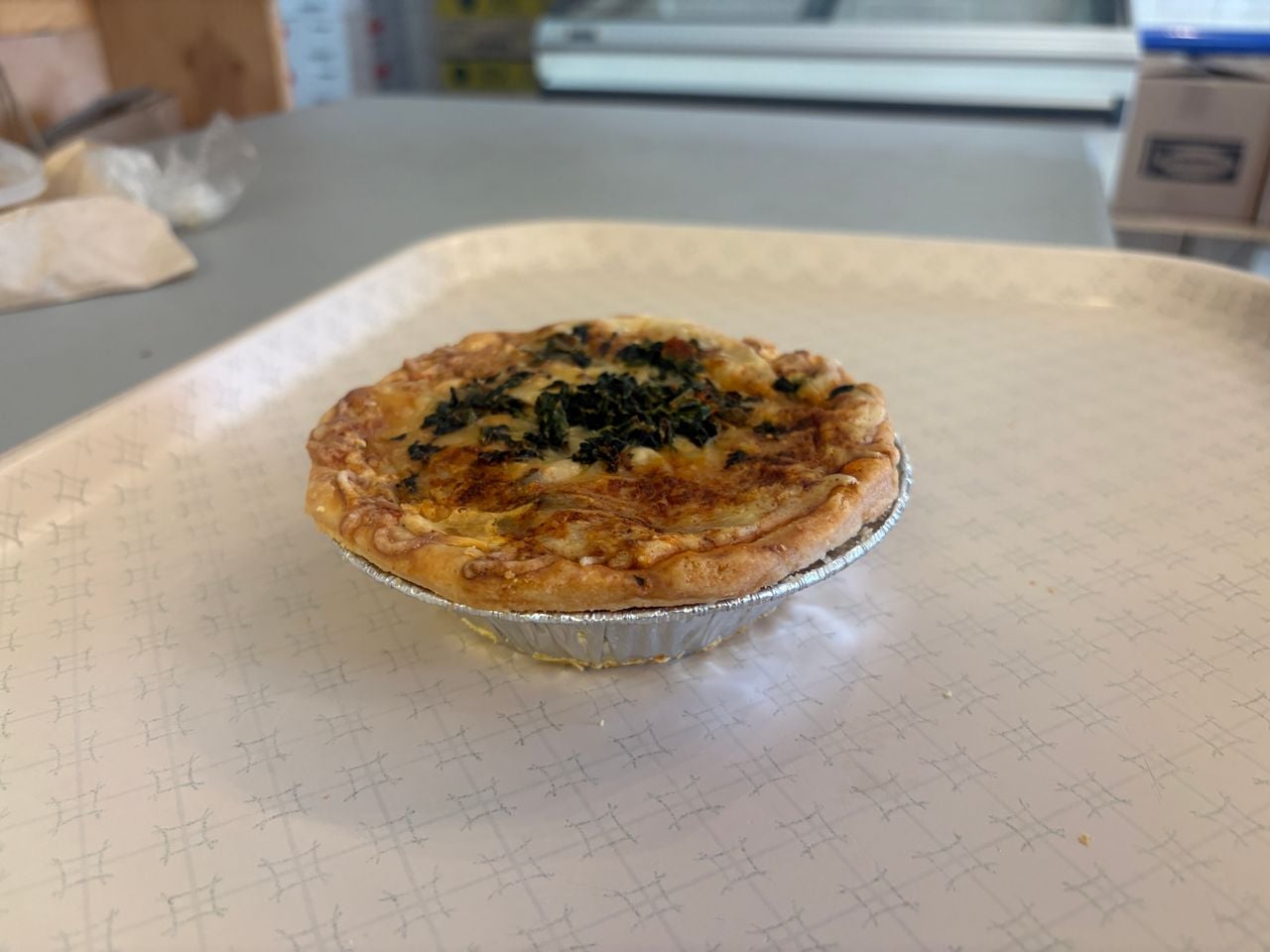 A closeup of a quiche