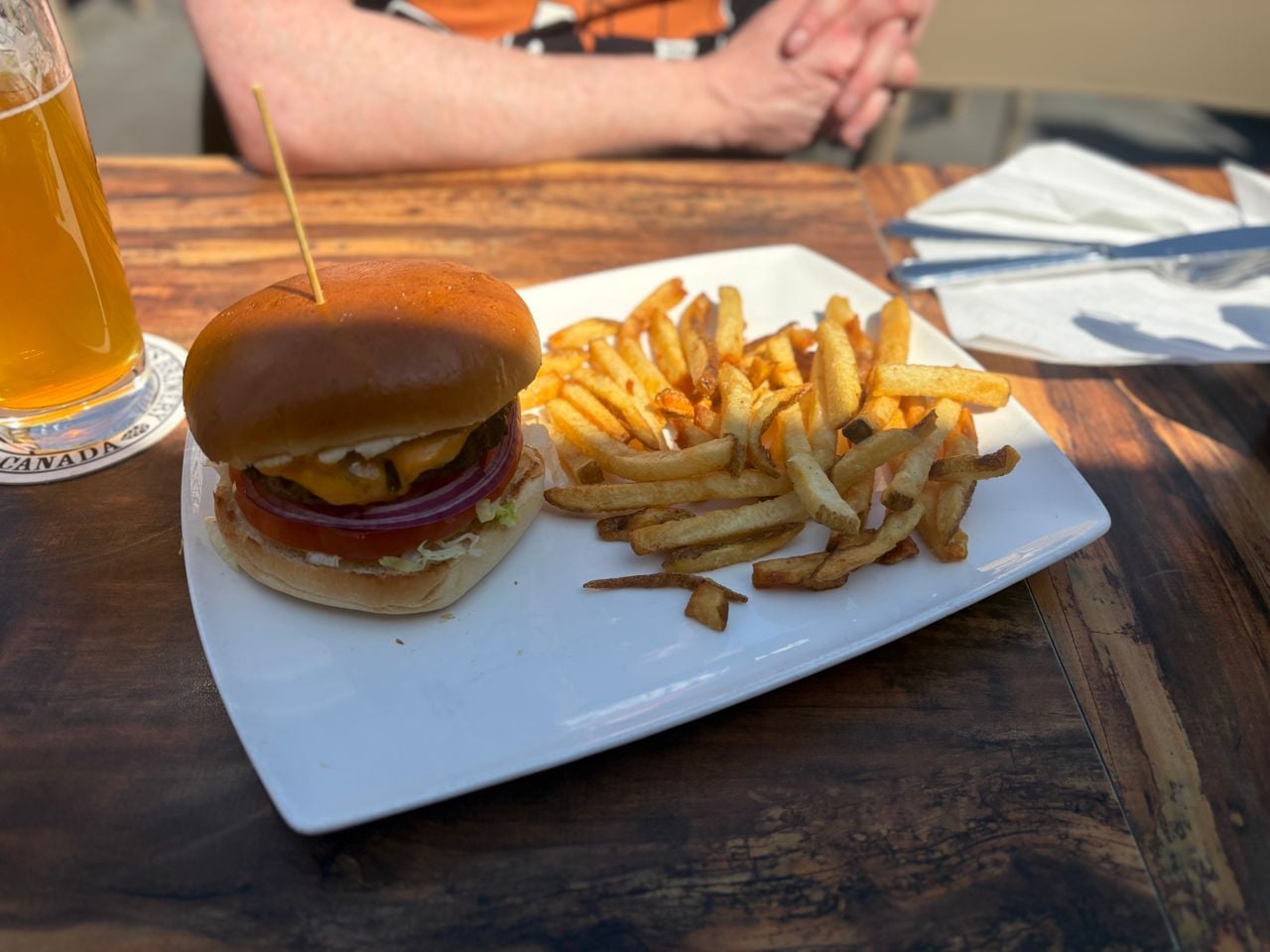A plate with a burger and fries on it