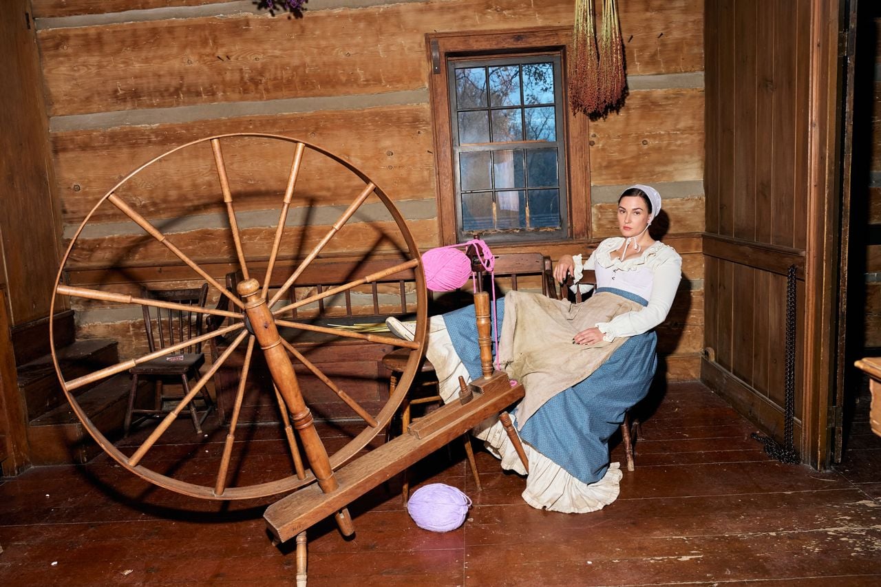 Katherine Barrell on the set of Pioneer Girl