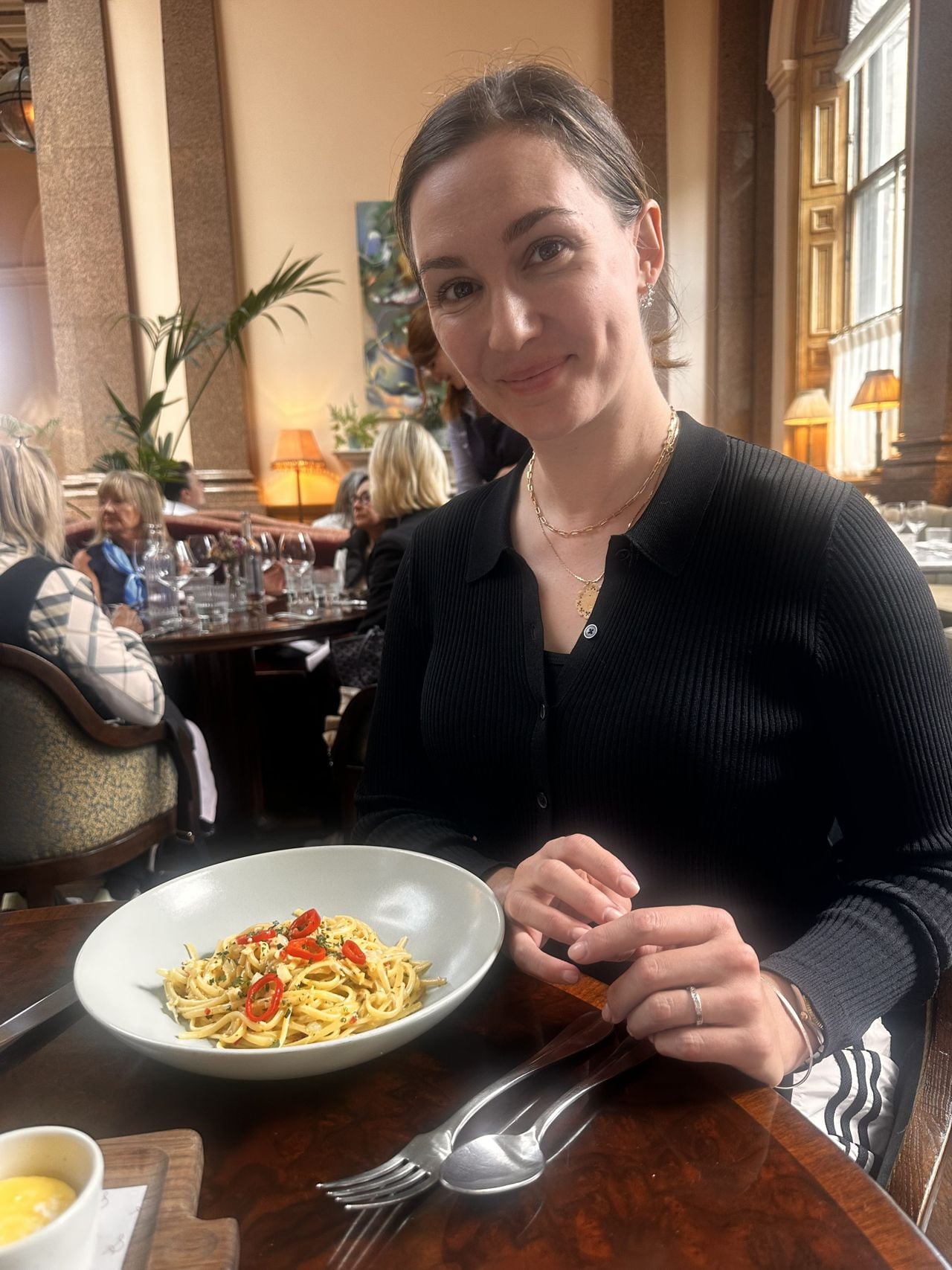 Katherine Barrell eating pasta