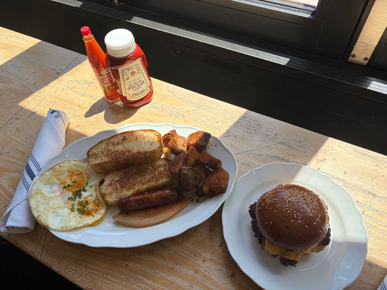 The breakfast plate and Victory Burger at Cafe Paradise