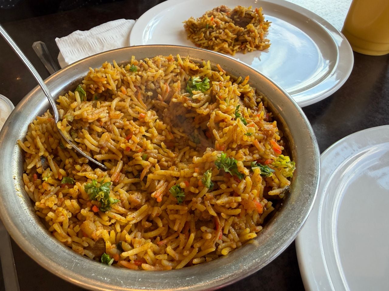 An order of lamb biryani at Maurya Roti