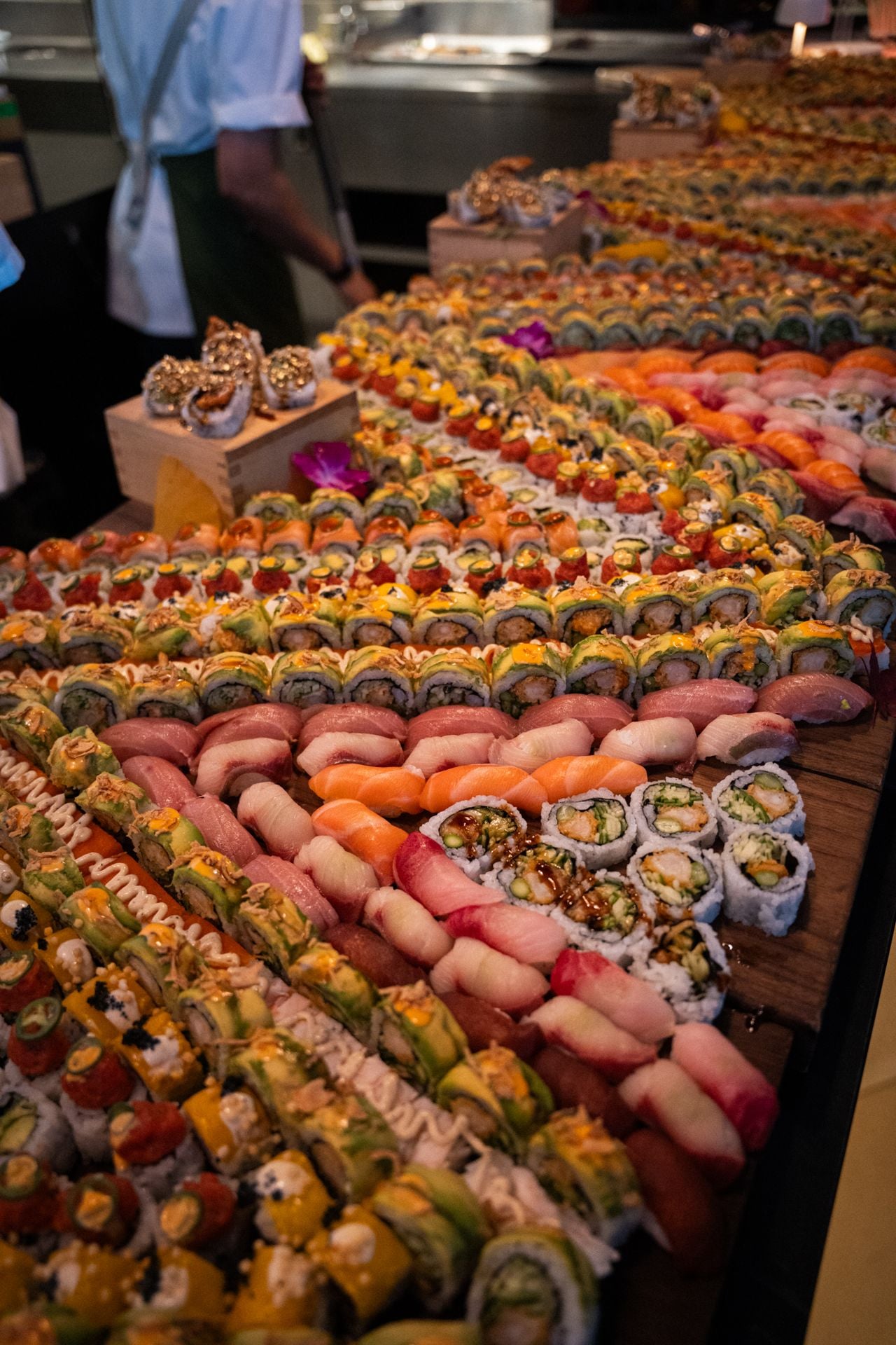 A spread of sushi and sashimi at Queens Harbour