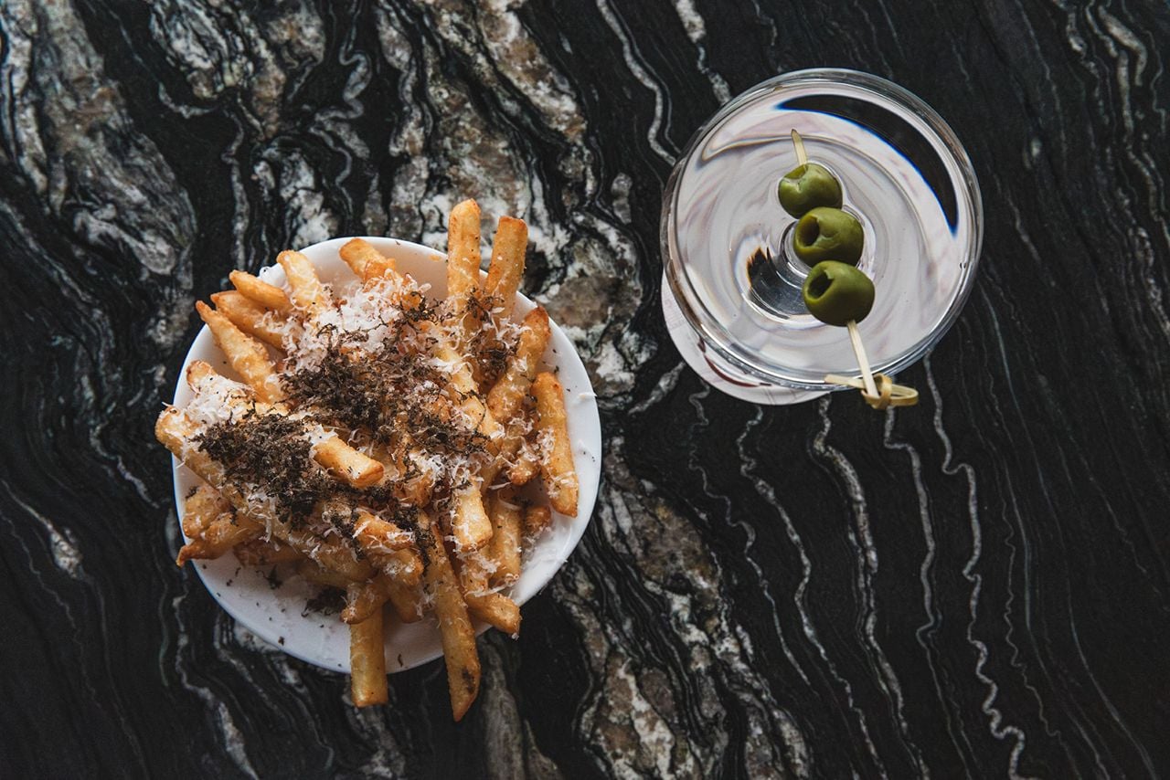 Truffle fries and a dirty martini