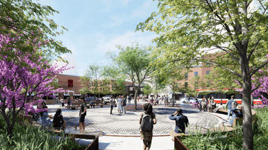 The empty lot at Queen and Augusta will become a Q-shaped plaza with a turtle