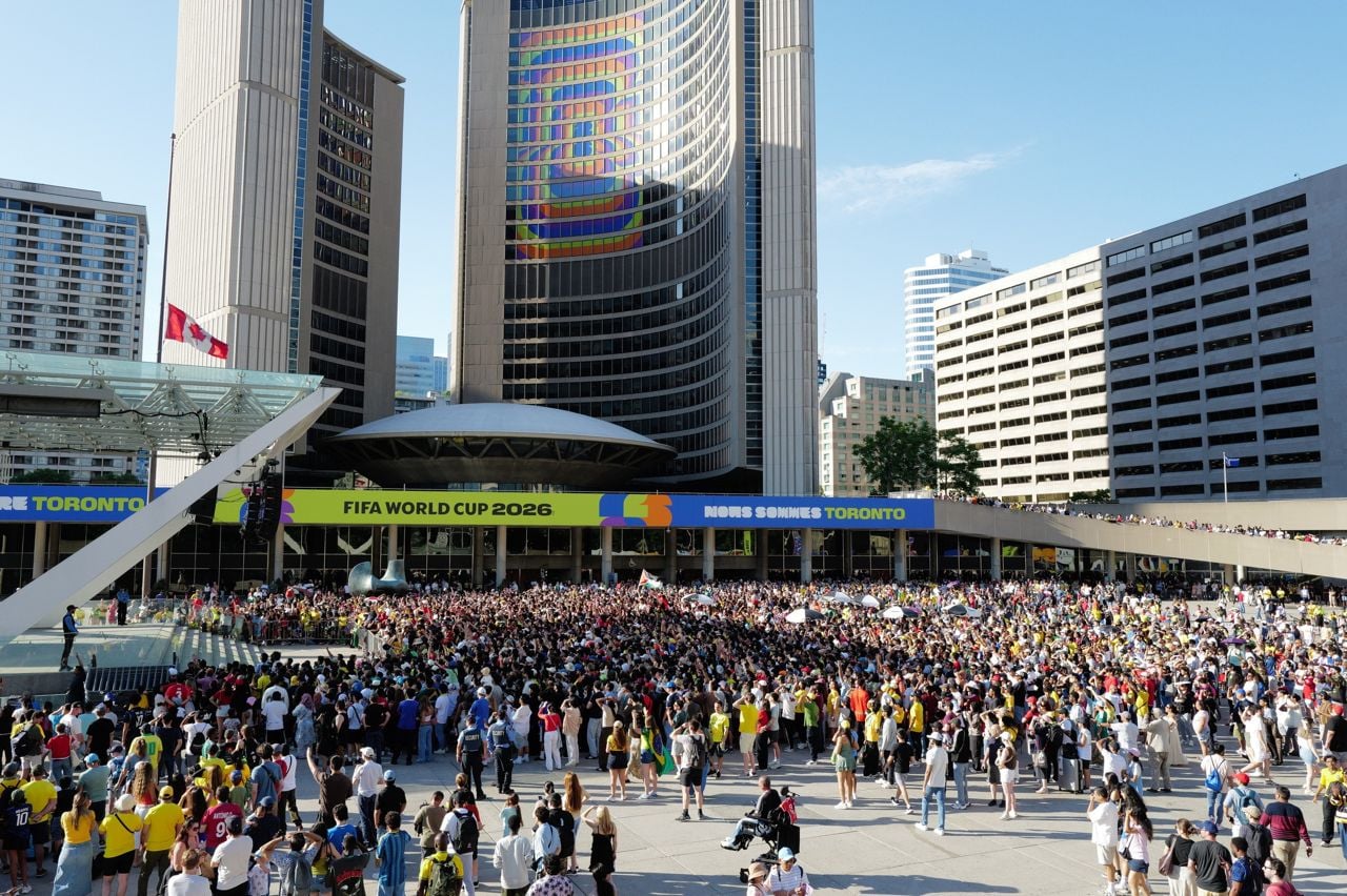 Toronto police arrested a soccer fan for holding up a "FIFA = Greed" sign