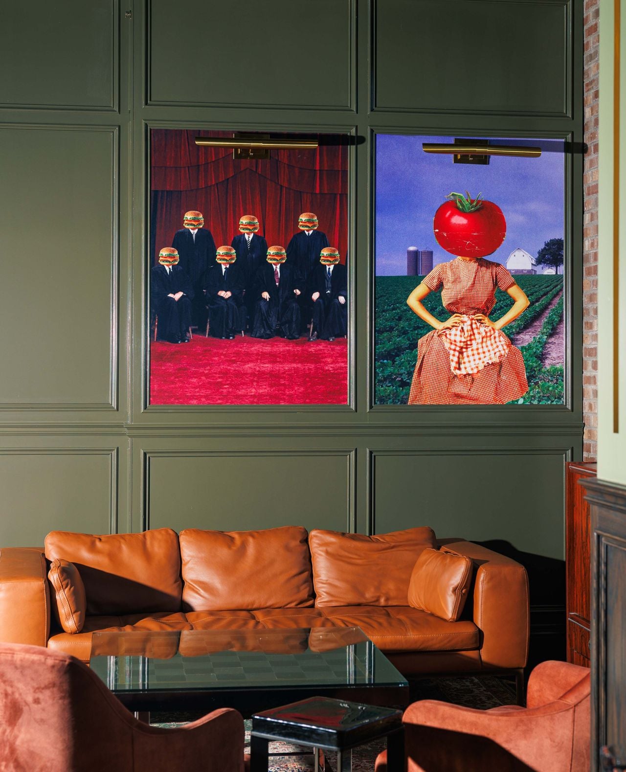 Surrealist artwork hangs on the walls inside Archie's dining room