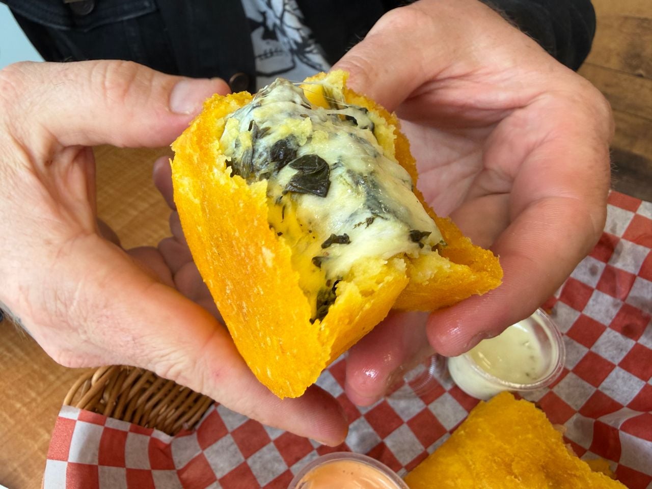 A cheese and spinach empanada
