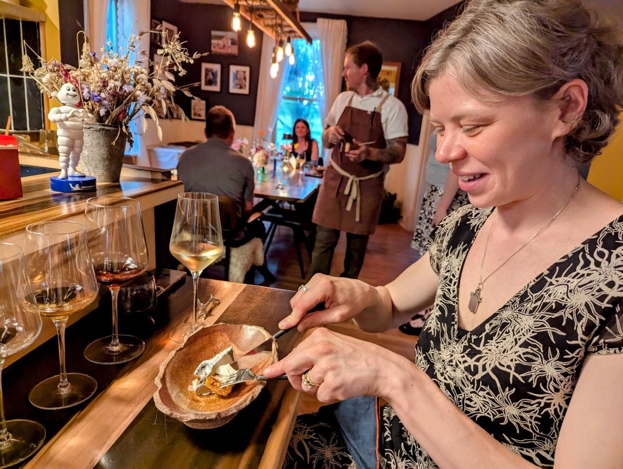 Maddie Calvert-Tarlo eats a dish at Down Home Farmhouse Restaurant in Collingwood