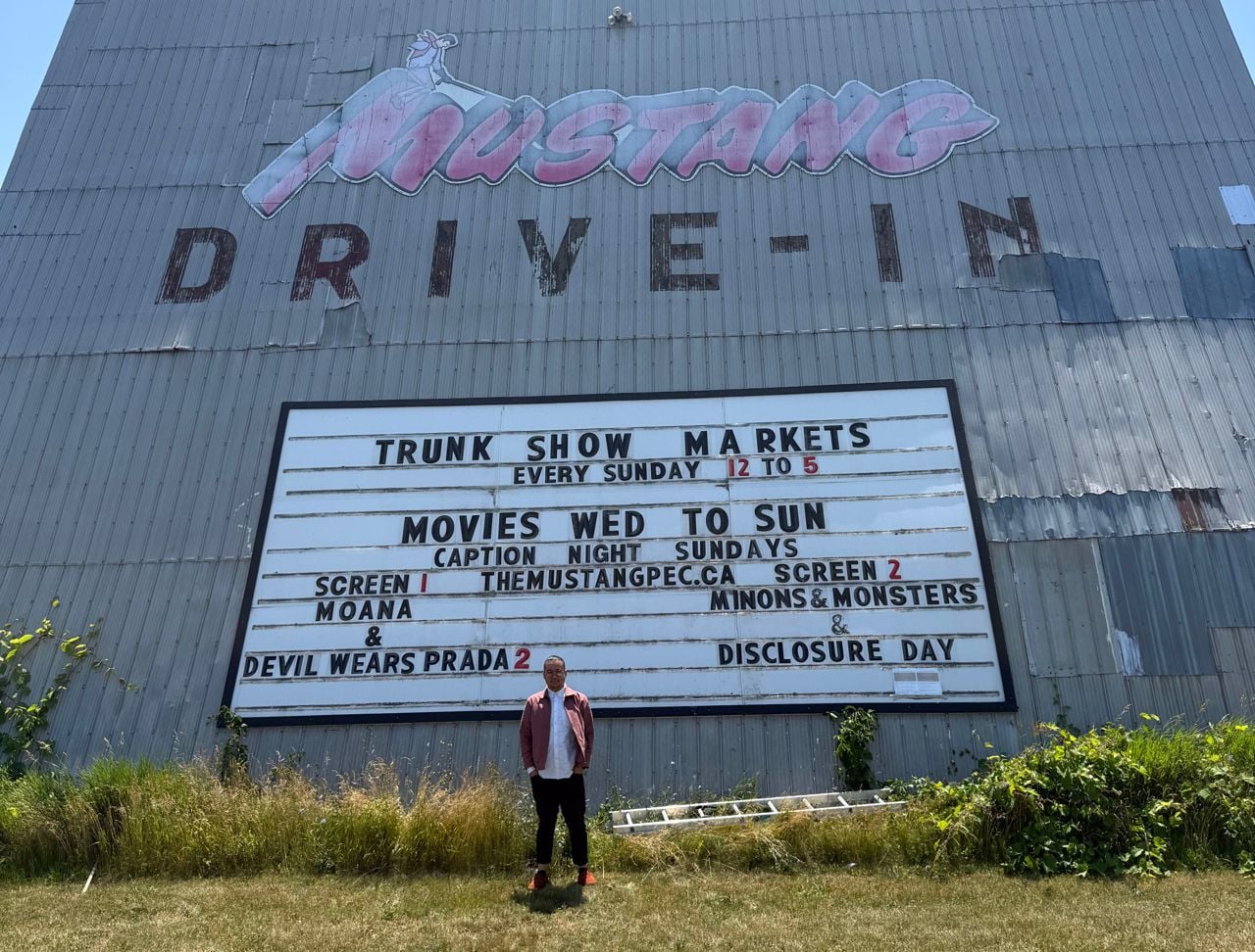 Justin Tse stands outside of the Mustang Drive-In in Prince Edward County