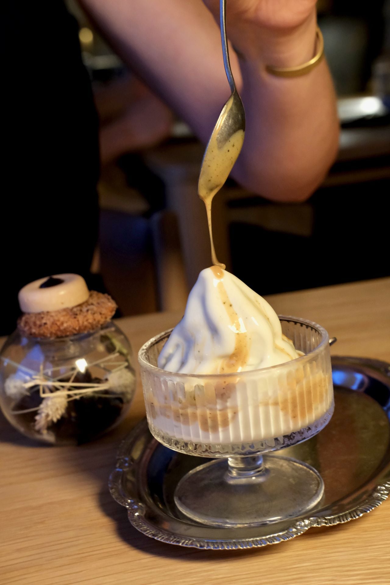 This rich Jersey milk soft serve waits for no one, melting almost instantly thanks to what it doesn’t contain: stabilizers. The house-made swirl gets finished with a tableside pour of East Coast kombu caramel.