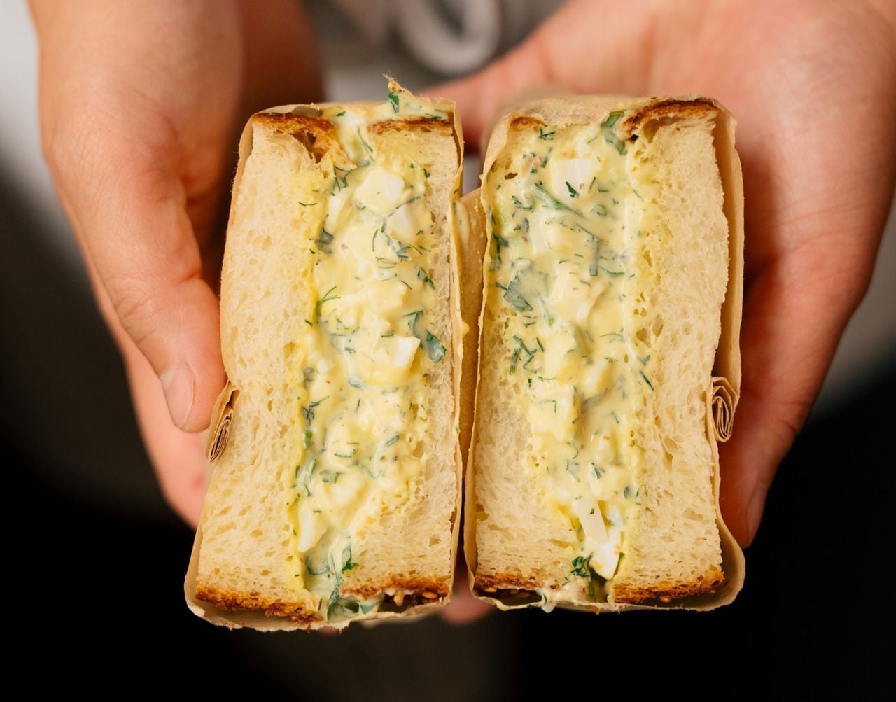 An egg salad sandwich from Rose's Pantry