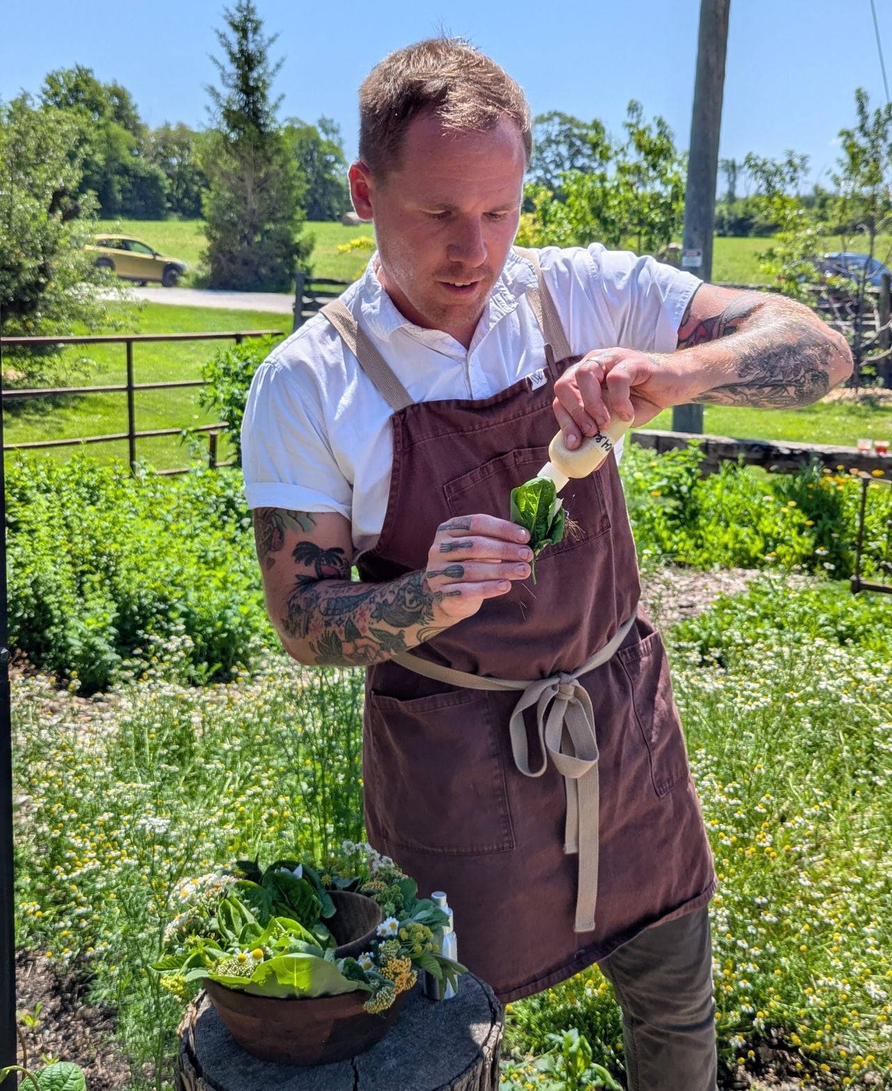 The chef at Down Home Restaurant uses farm-grown produce to make a dish