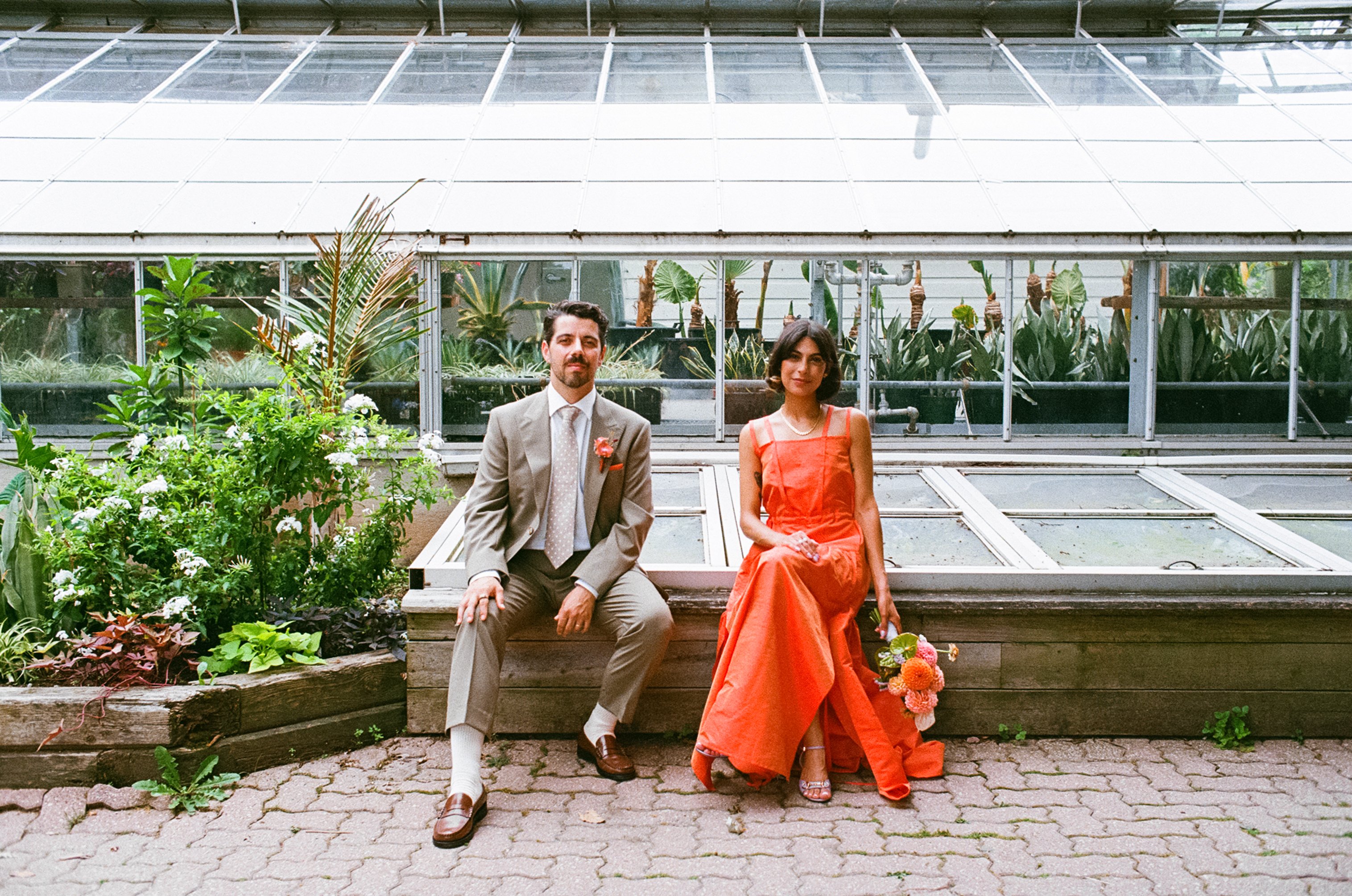Melina and Zach at their wedding at the Toronto Botanical Gardens