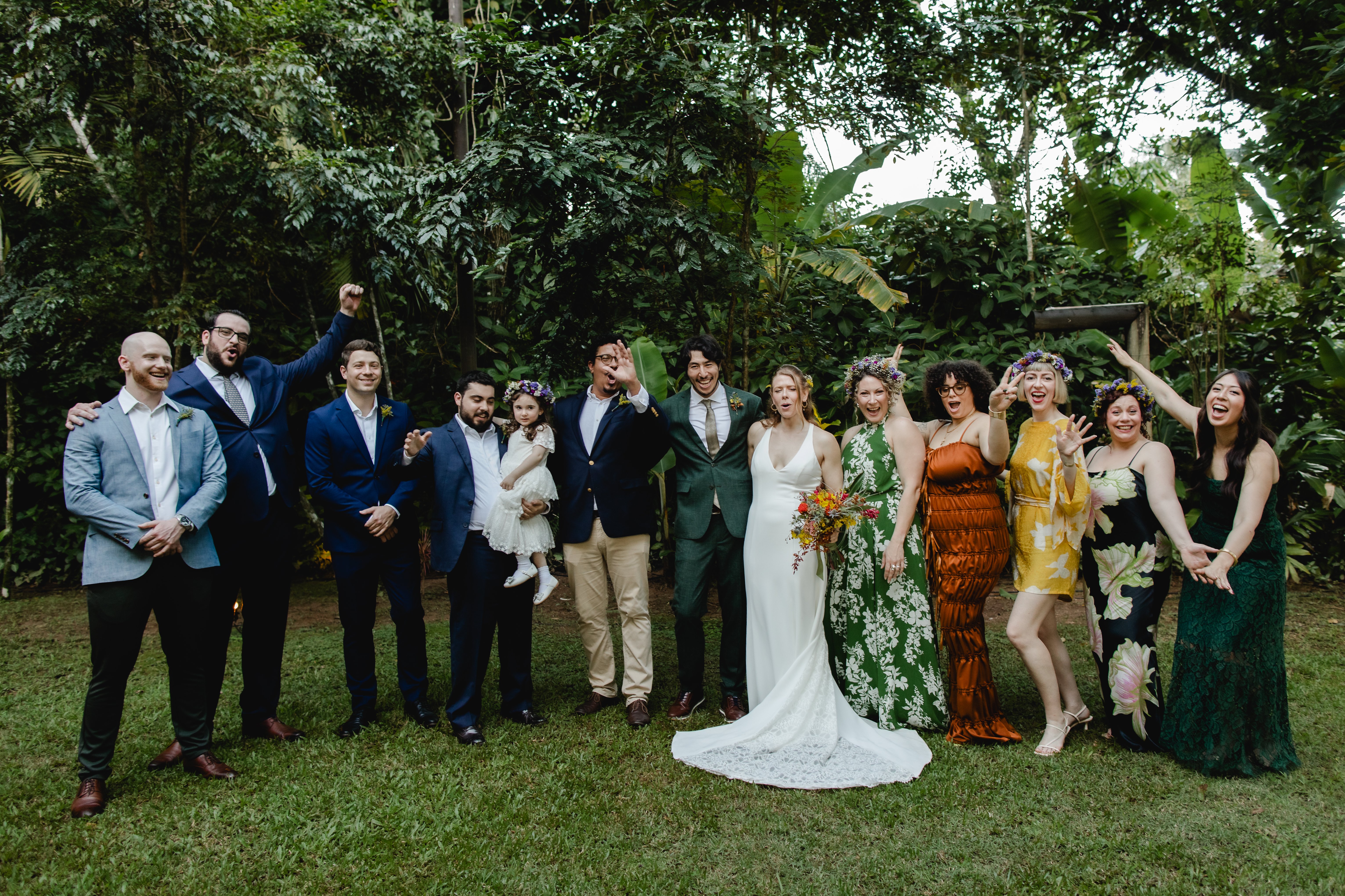 Caroline and Mauricio with their wedding guests in Brazil