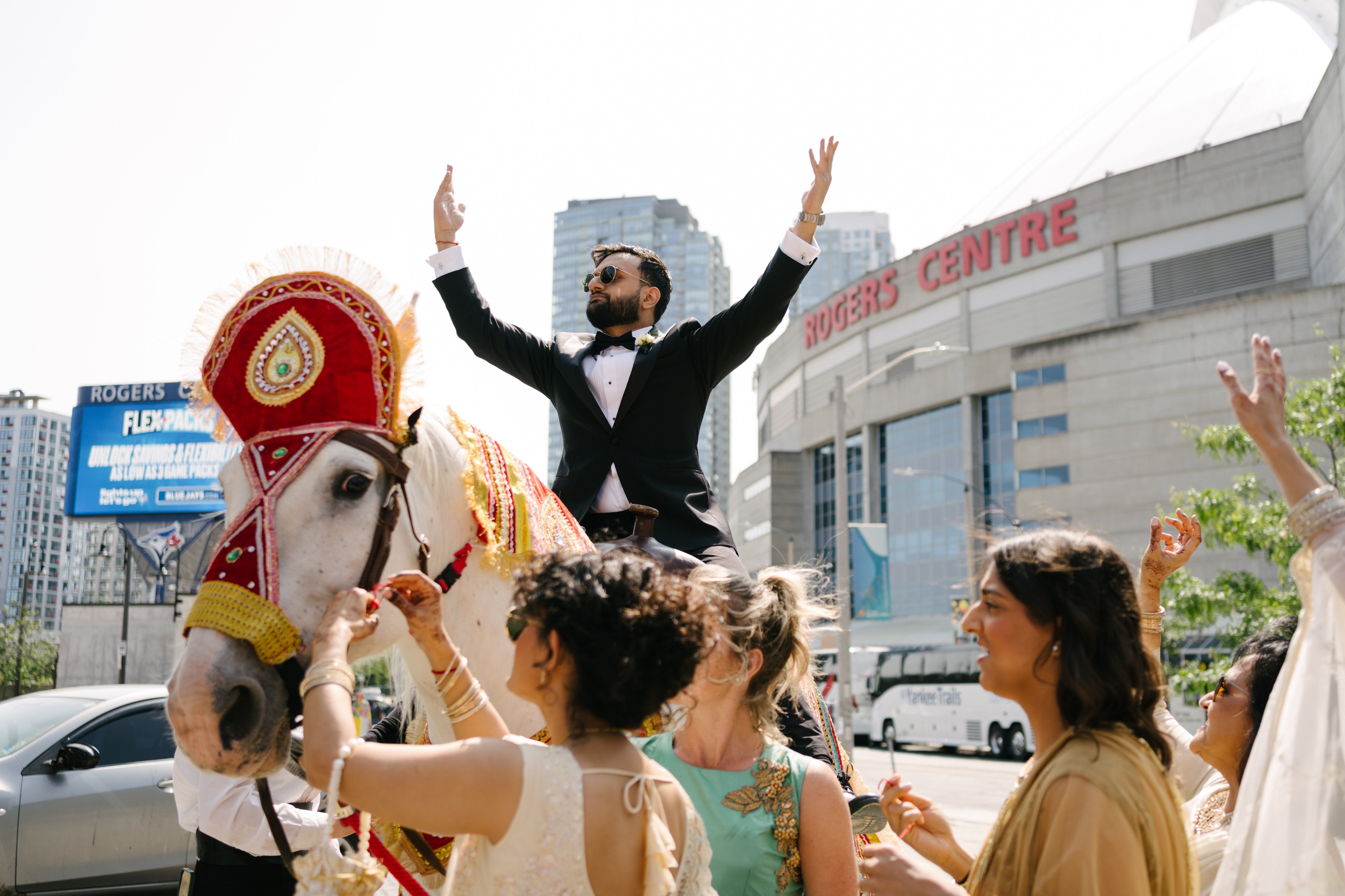 Groom arriving on horseback