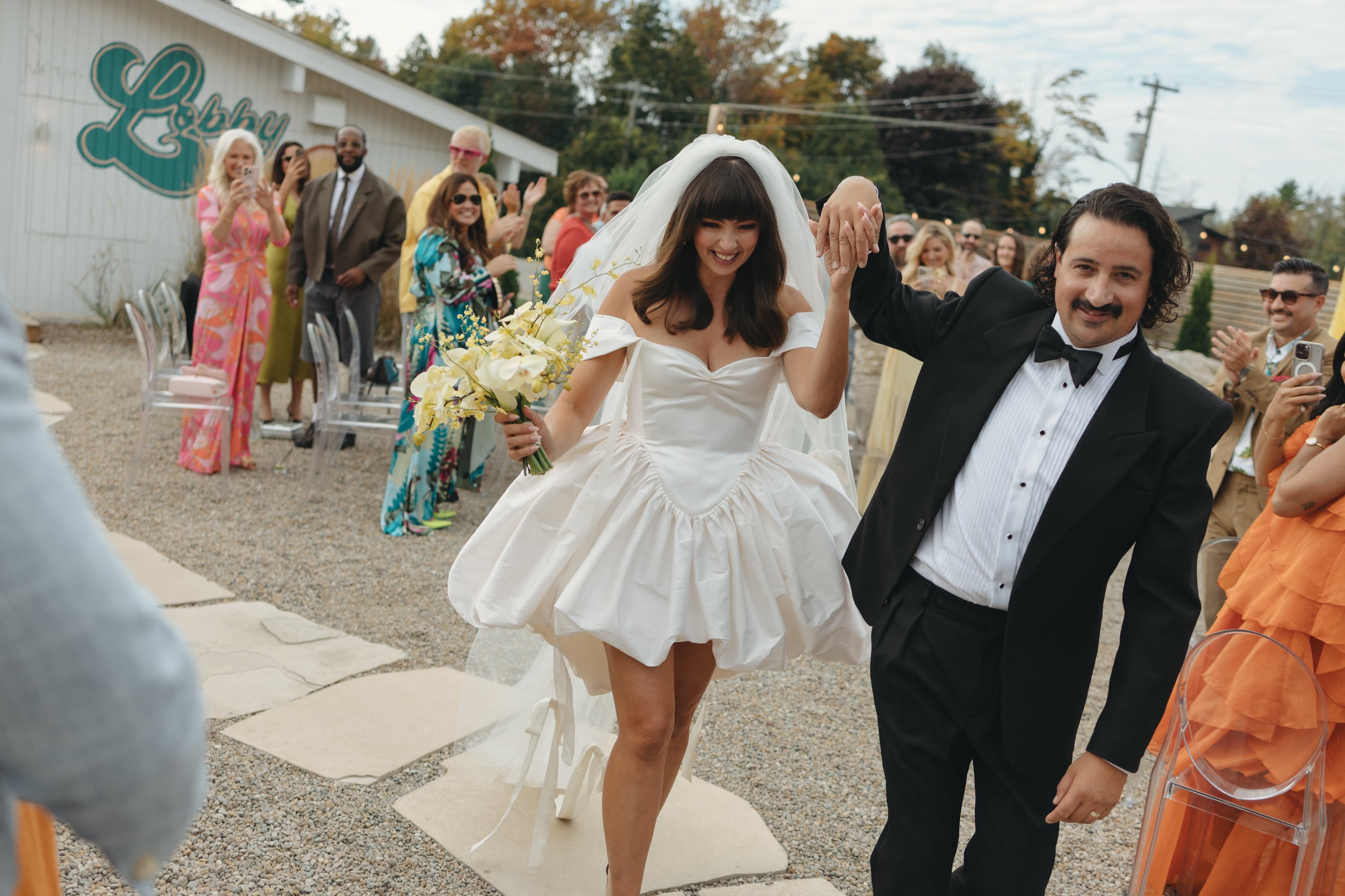 Bride and groom celebrating