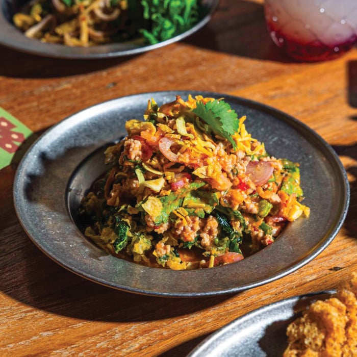 224. Tha Phae Tavern’s crispy morning glory salad with minced chicken