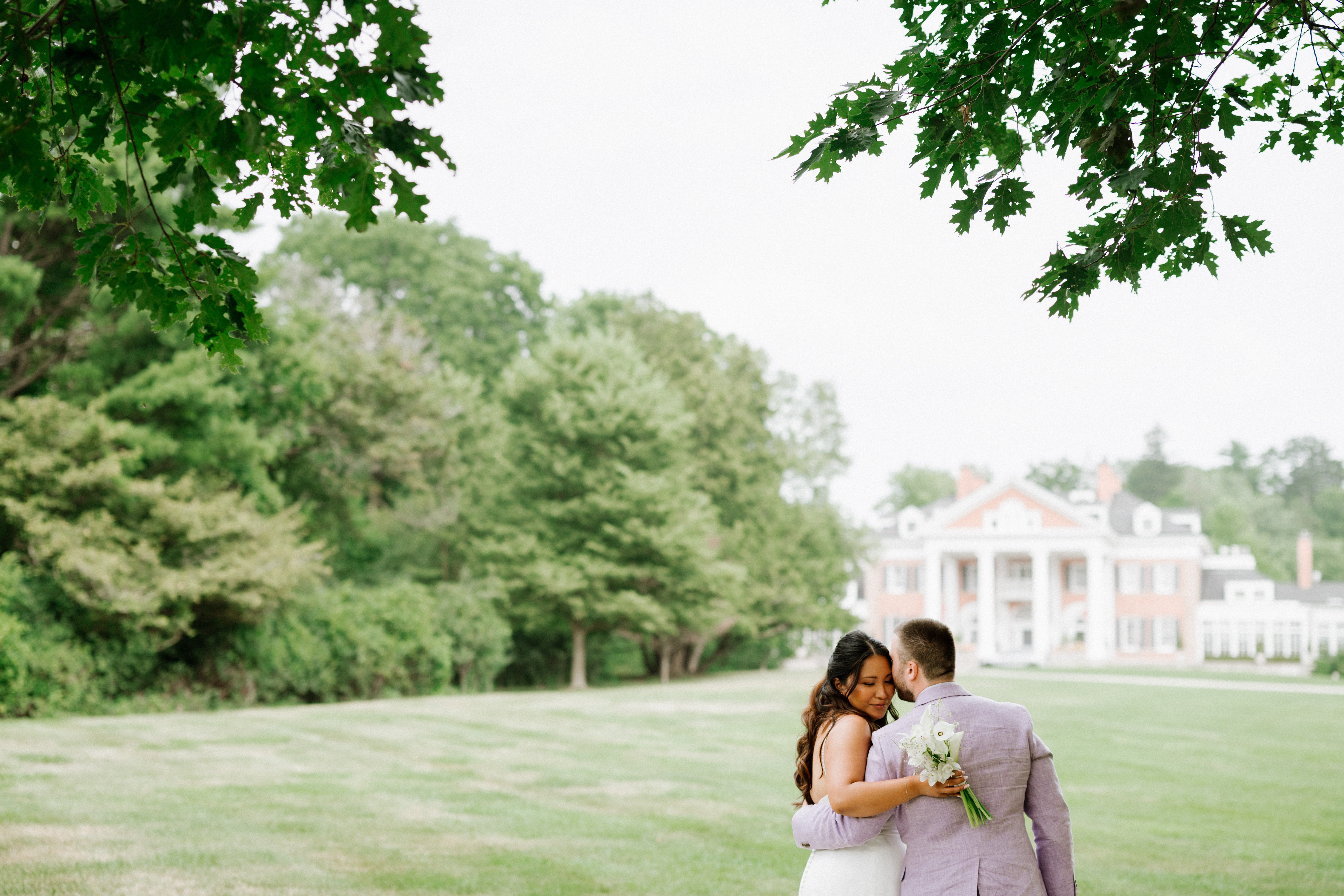 Bride and groom embracing
