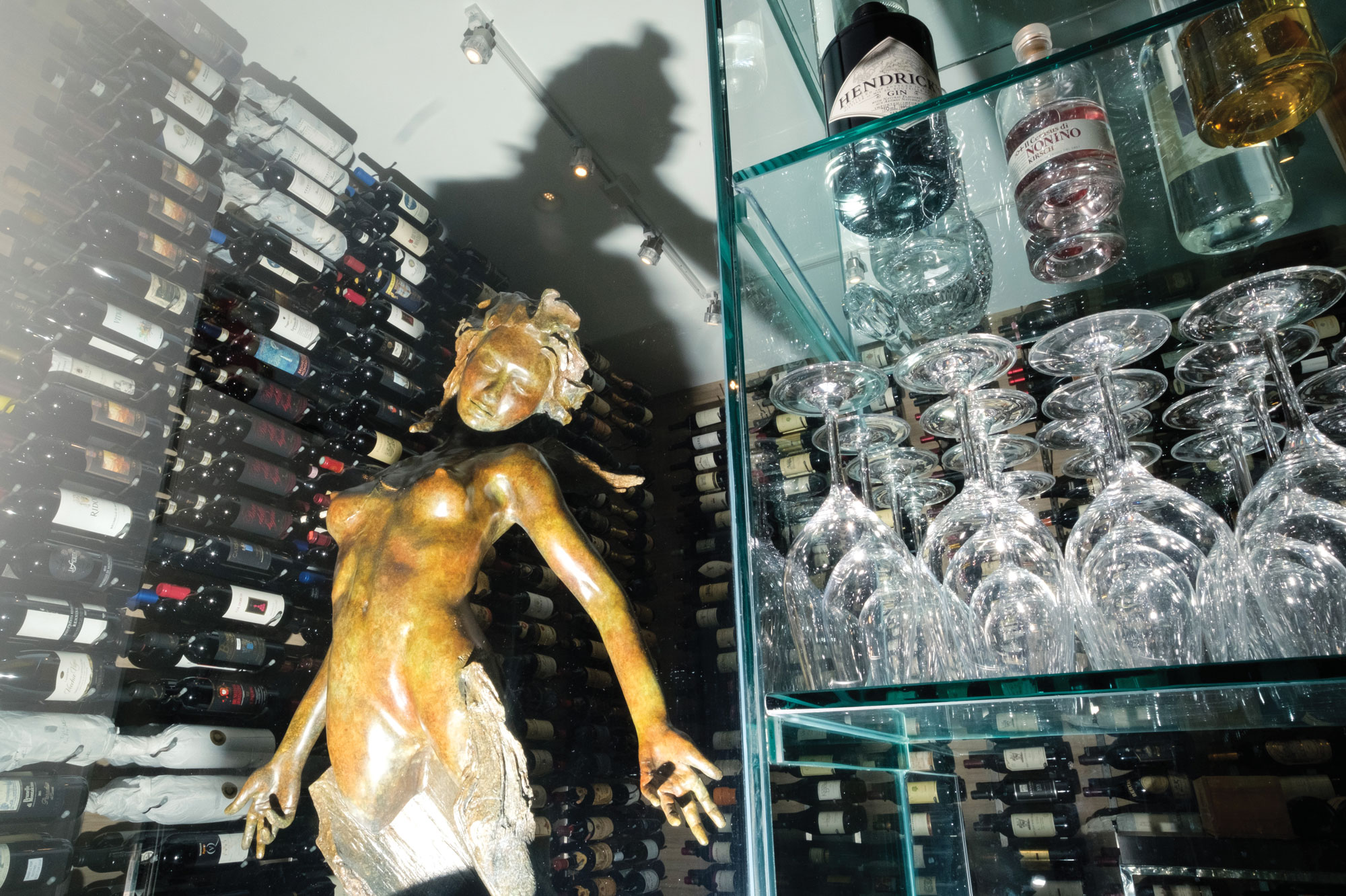 A sculpture in a wine cellar