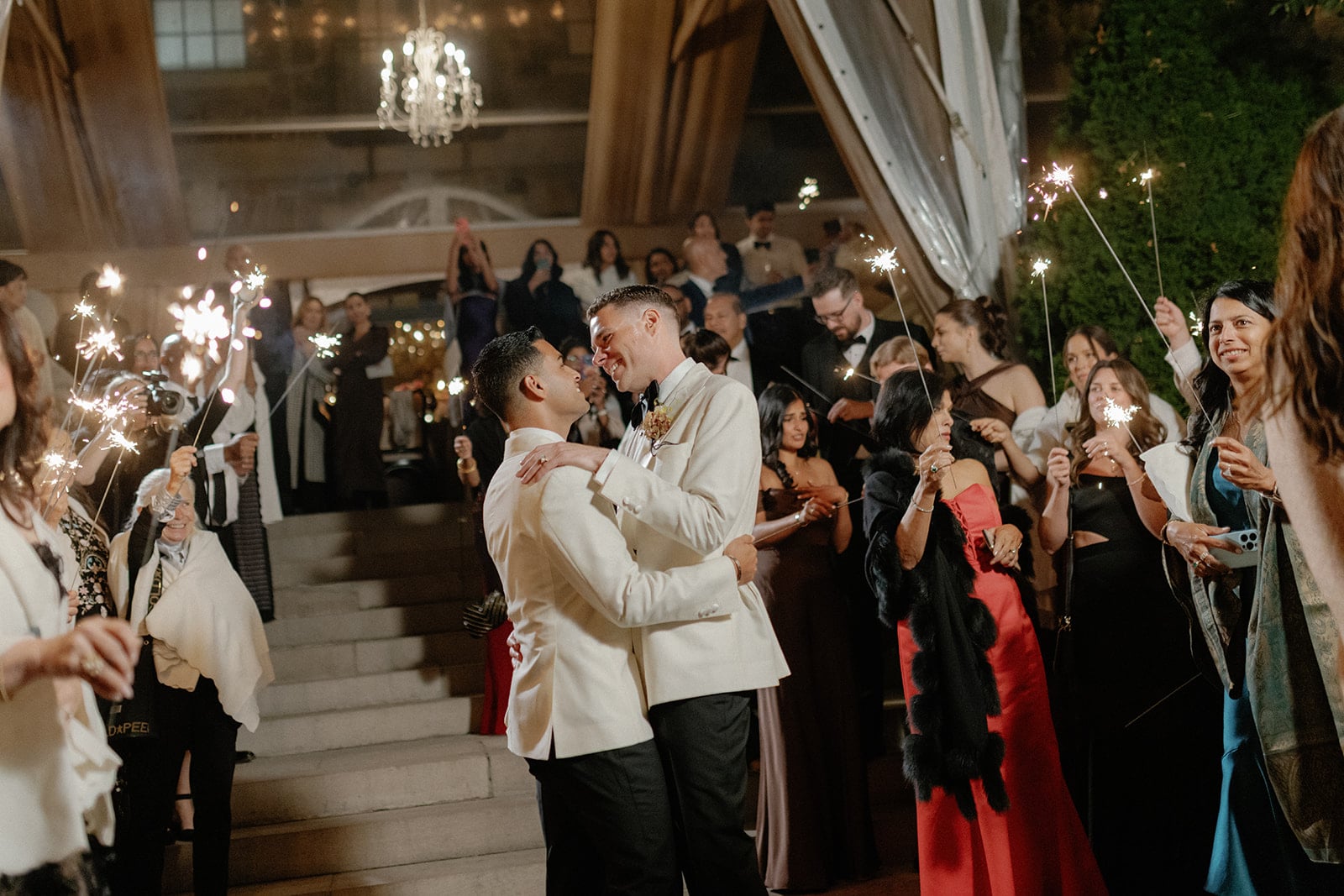 Two grooms dancing
