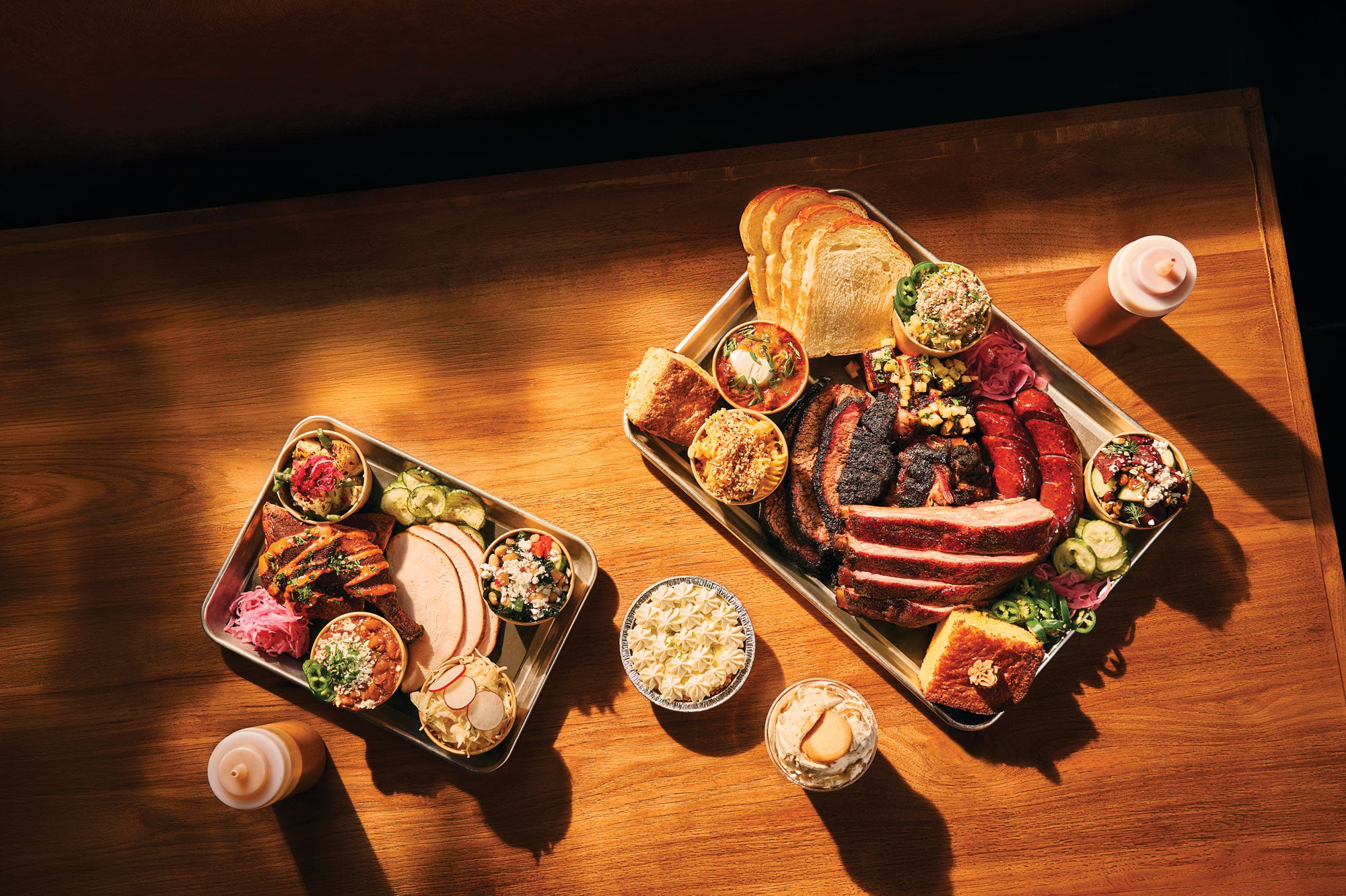 Two platters of barbecue at Golden Horseshoe Barbecue