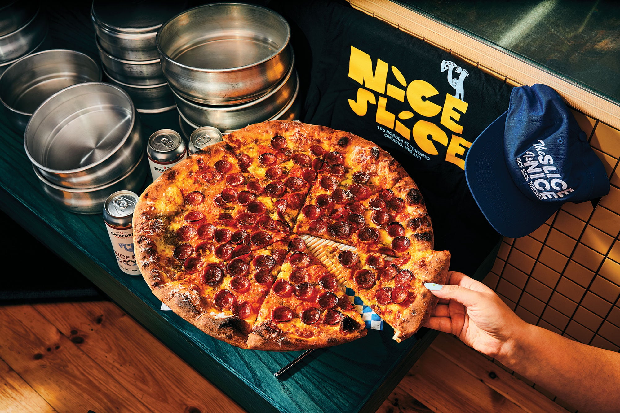 A pepperoni pizza at Nice Slice