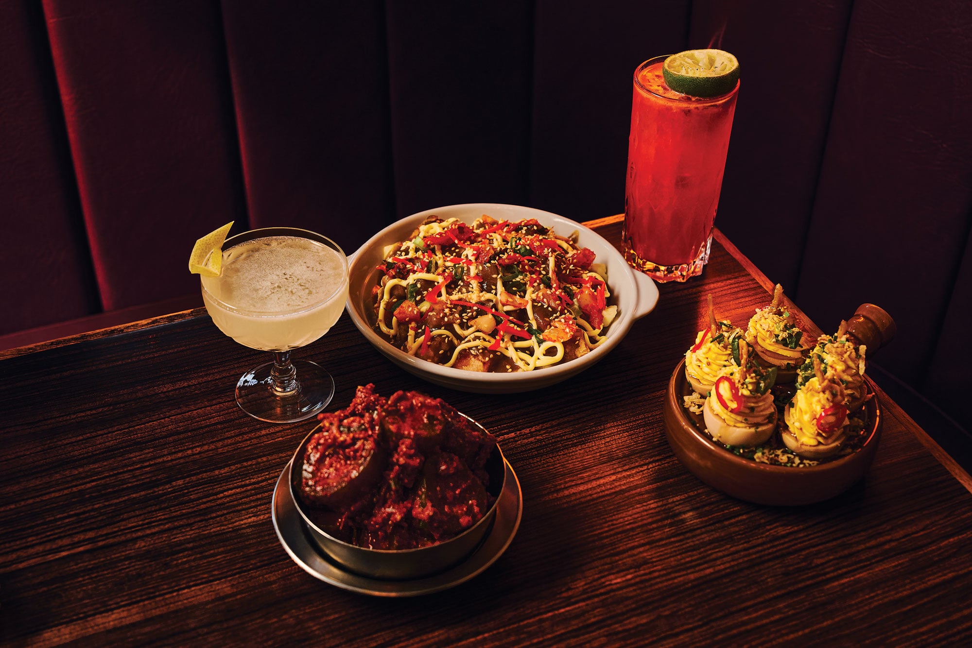 Dishes and cocktails at Oldeseoul Tavern