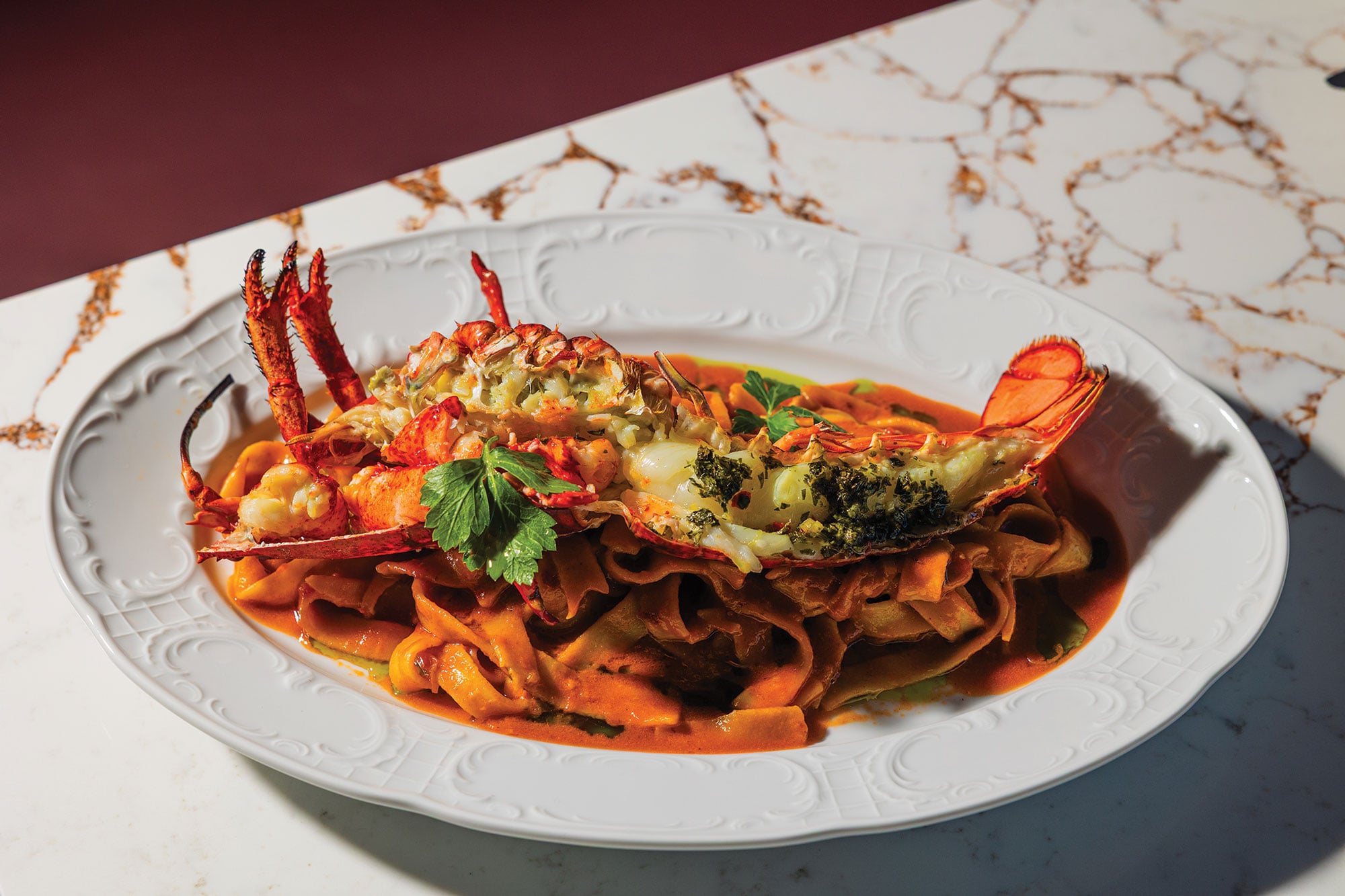 A lobster and pasta dish at Osteria Alba